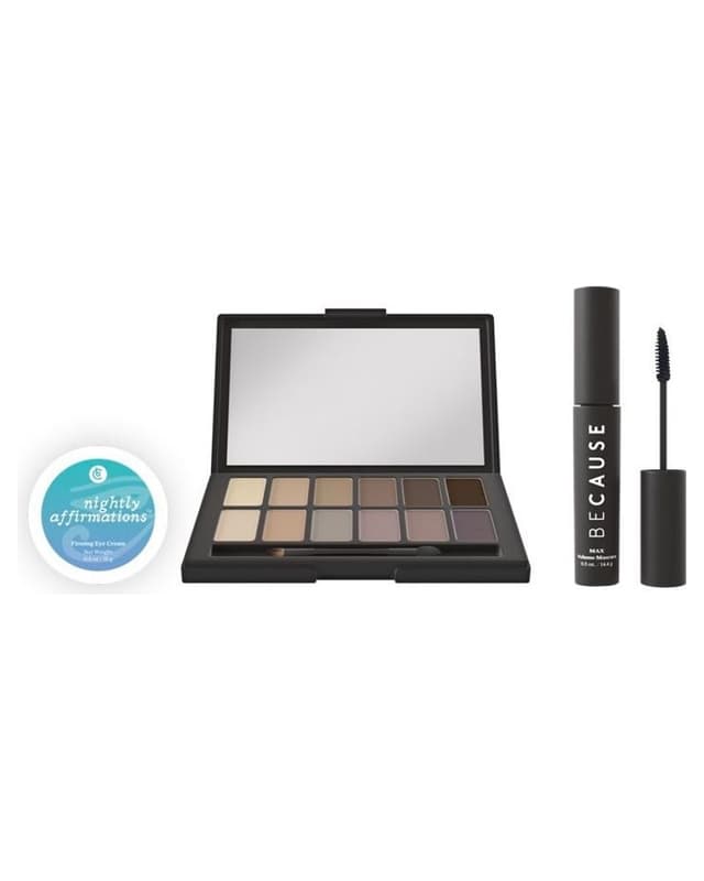 Eye products: shadow palette, mascara and eye cream