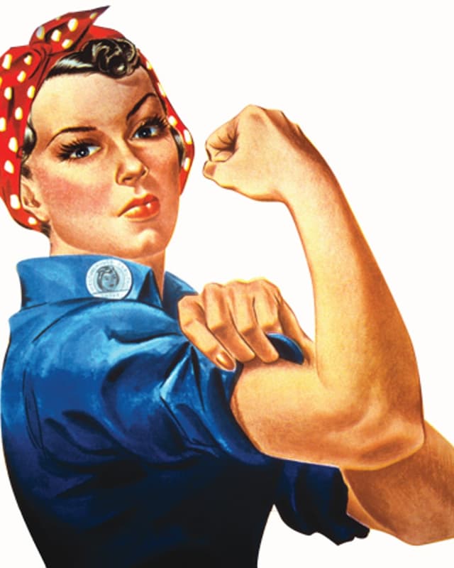 Cloud 9 Parties recruiting banner art, a riveter-style pin-up