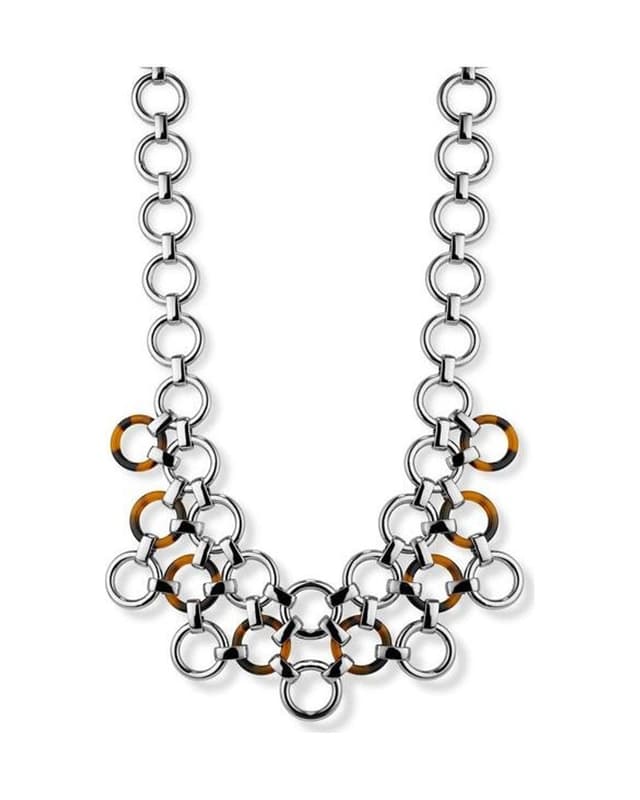 Silver-tone link necklace with tortoiseshell rings
