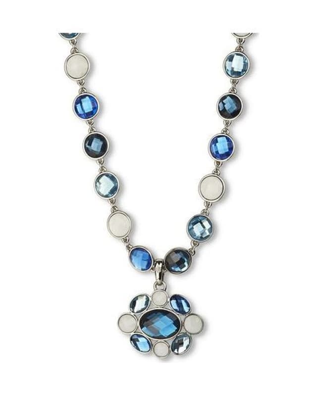 Blue crystal station necklace with pendant