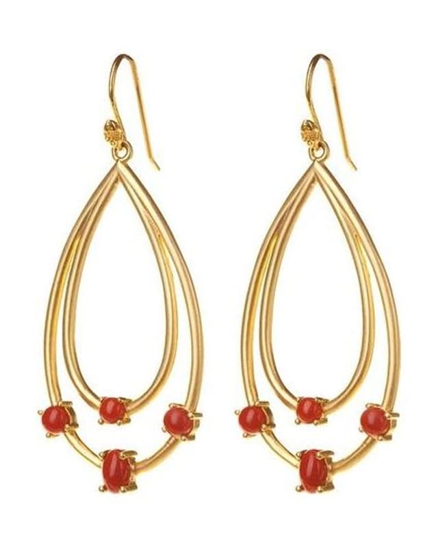 Gold-tone teardrop earrings with red stones