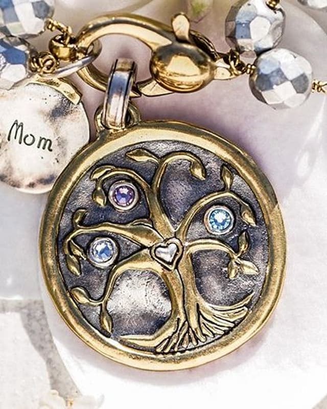 Tree of life pendant with birthstones and a Mom charm