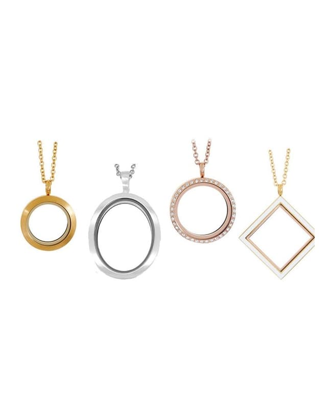 Floating lockets in gold, silver and rose gold tones