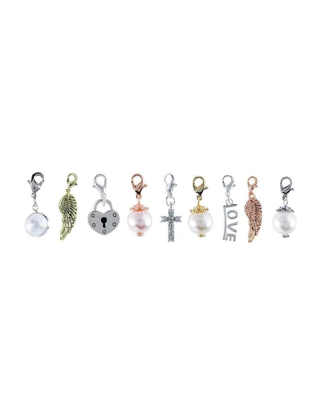 Droplet charms with pearls, wings and hearts
