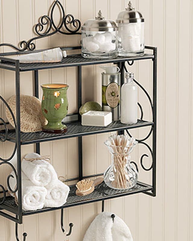 Scrolled iron bath shelf