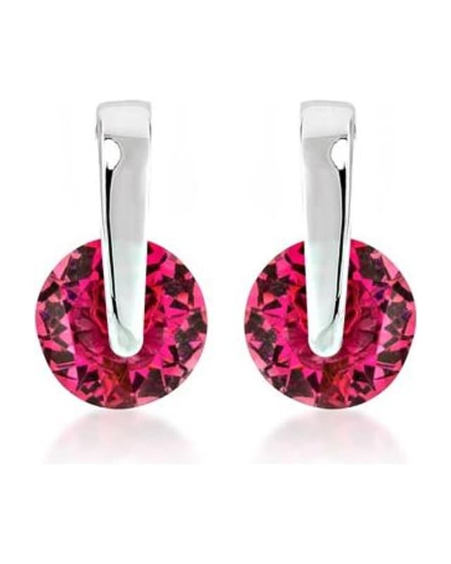 Silver-tone drop earrings with round pink stones