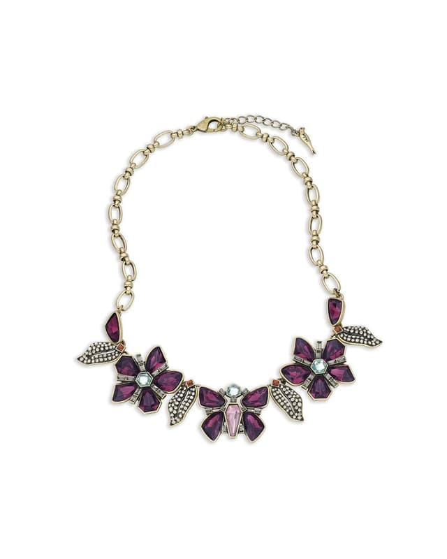 Purple crystal flower statement necklace