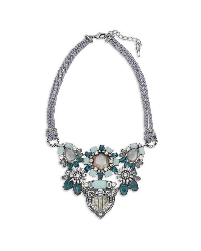 Grey cord and teal crystal statement necklace