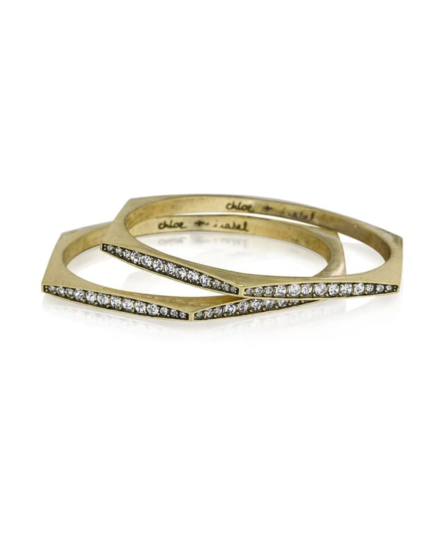 Pavé hexagon bangles in gold tone