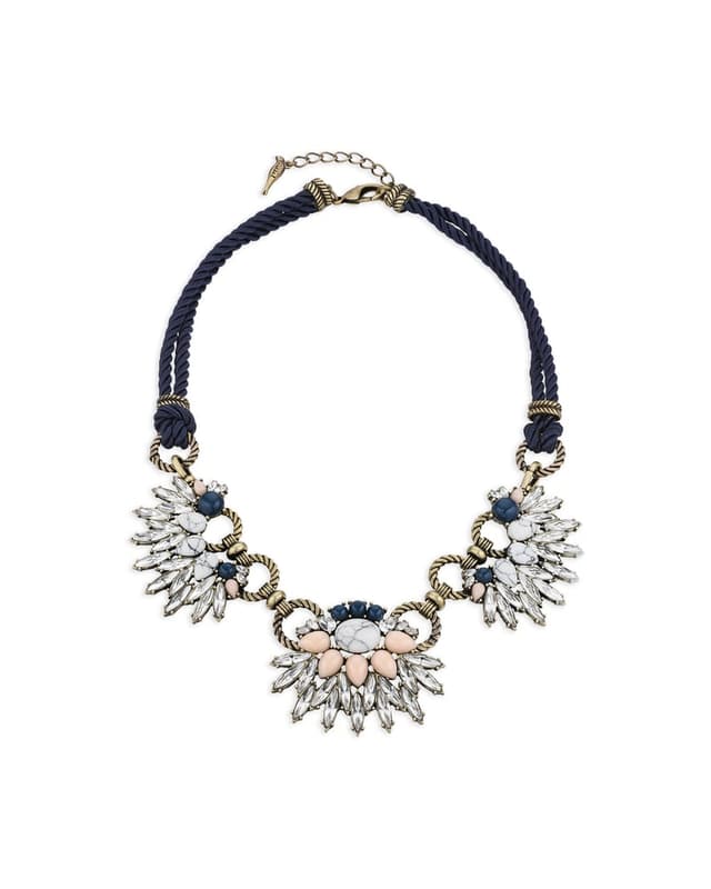 Navy cord and crystal statement necklace