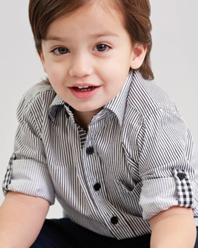 Boys' striped button-up shirt with roll-up sleeves