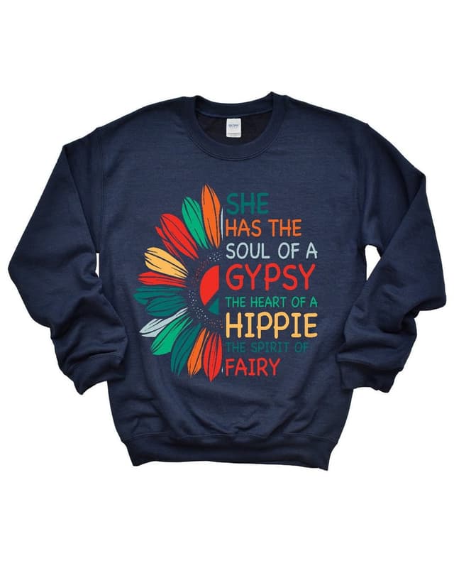 Navy graphic sweatshirt with a flower design
