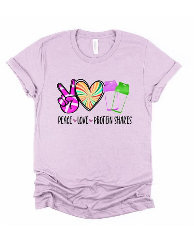 "Peace Love Protein Shakes" graphic tee