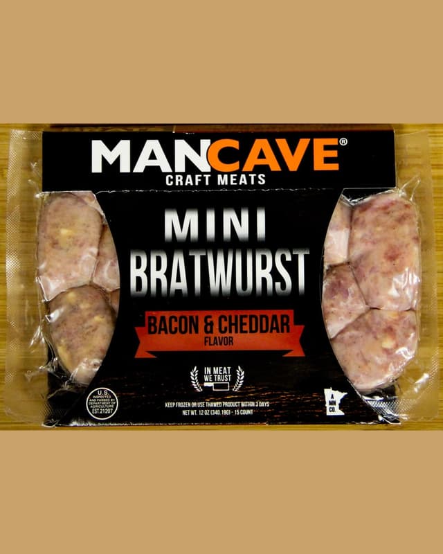 Bacon and cheddar mini bratwurst, from the 2014 grocery line