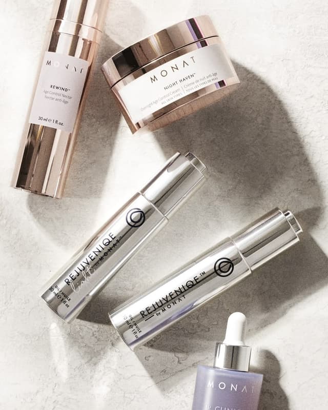 REWIND Age Control Nectar, Night Haven cream, REJUVENIQE oils and IR Clinical scalp serum