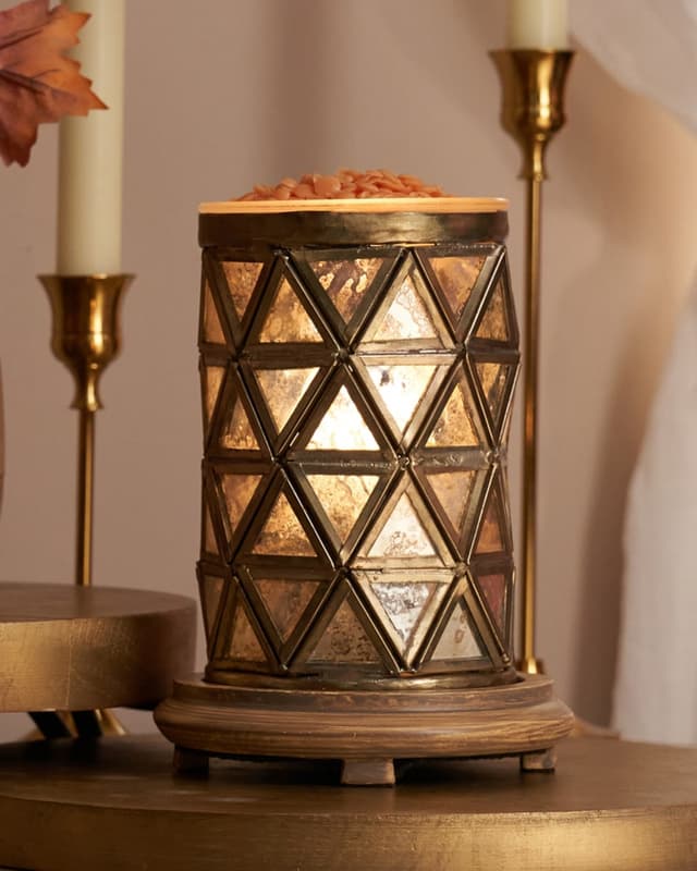 Golden Mirage Simmering Light with wood grain base