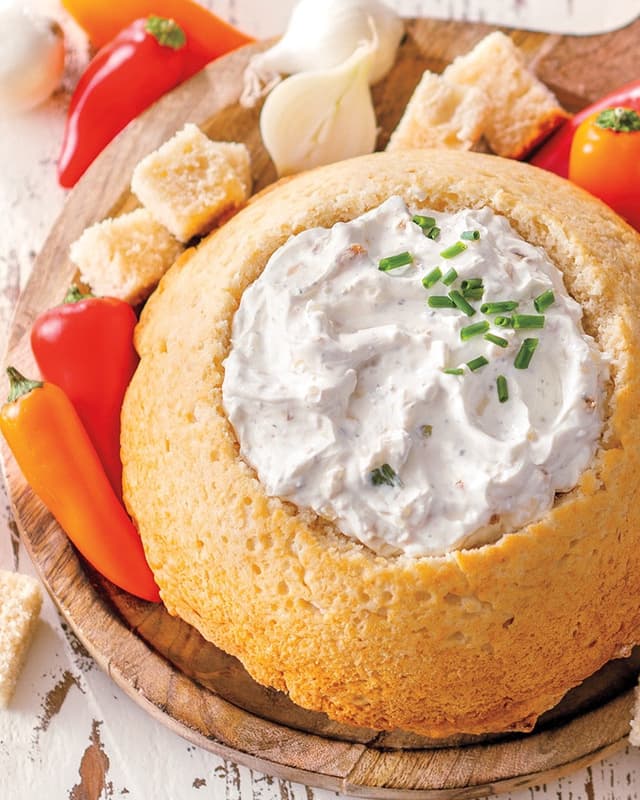 Onion Onion dip in a bread bowl