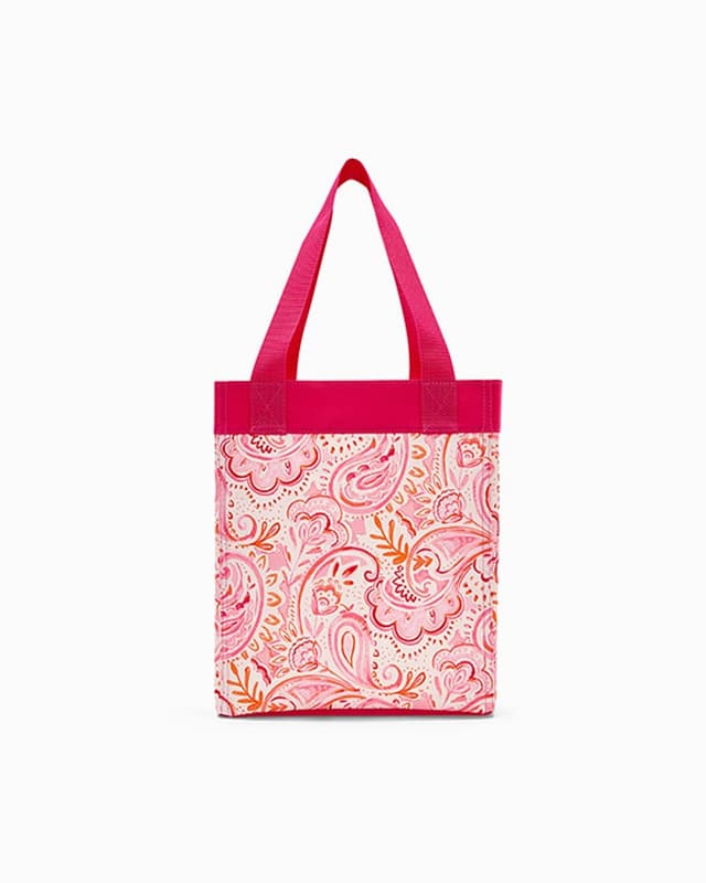 Tall open tote in a pink paisley print