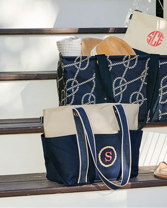 Monogrammed canvas totes and pouch