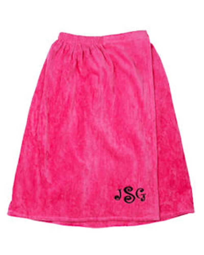 Pink bath wrap with a monogram