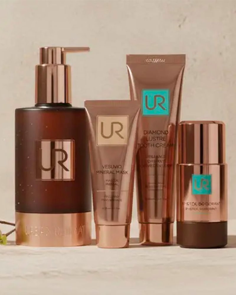 Skin care line-up with pump bottle and tubes