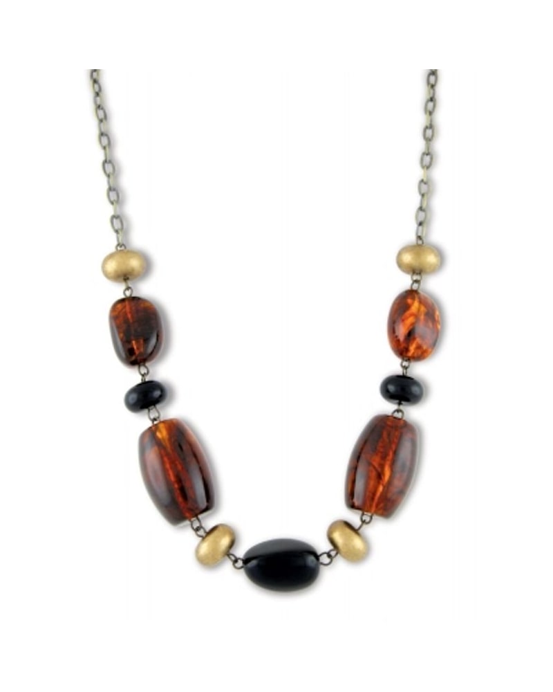 Amber and black bead necklace