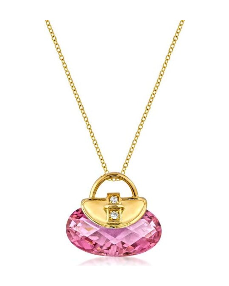 Gold-tone pendant necklace with a pink purse charm