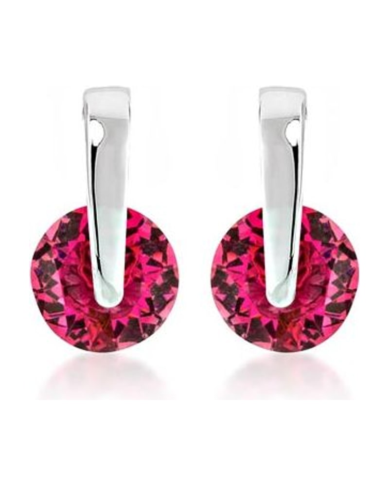 Silver-tone drop earrings with round pink stones