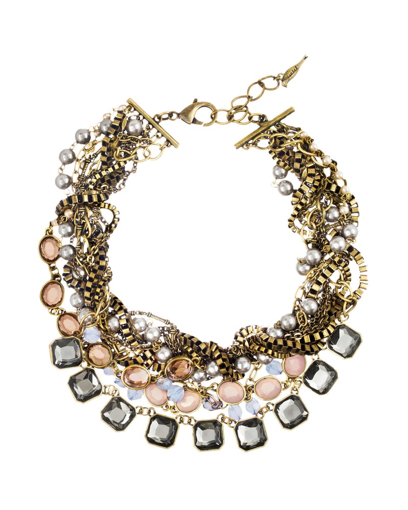 Multi-strand chain, pearl and crystal statement necklace