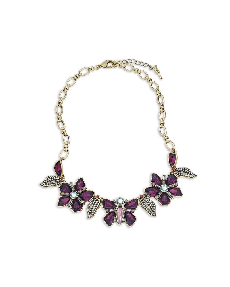 Purple crystal flower statement necklace