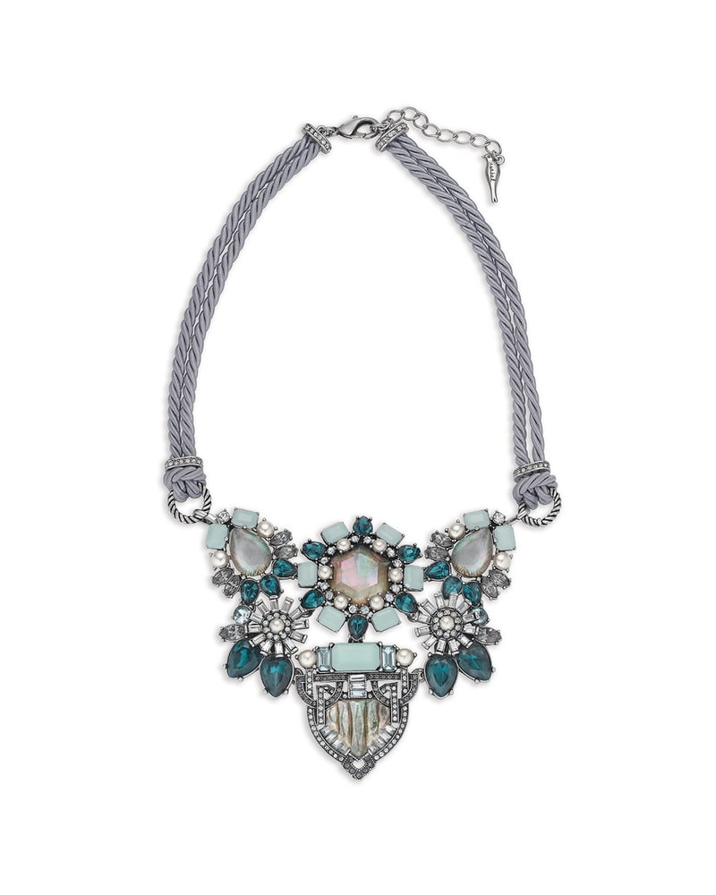 Grey cord and teal crystal statement necklace