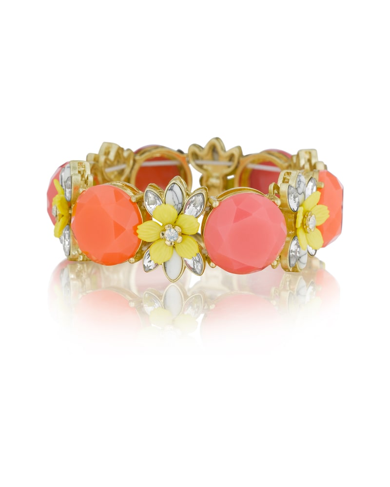 Coral and yellow floral stretch bracelet