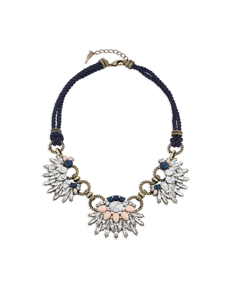 Navy cord and crystal statement necklace