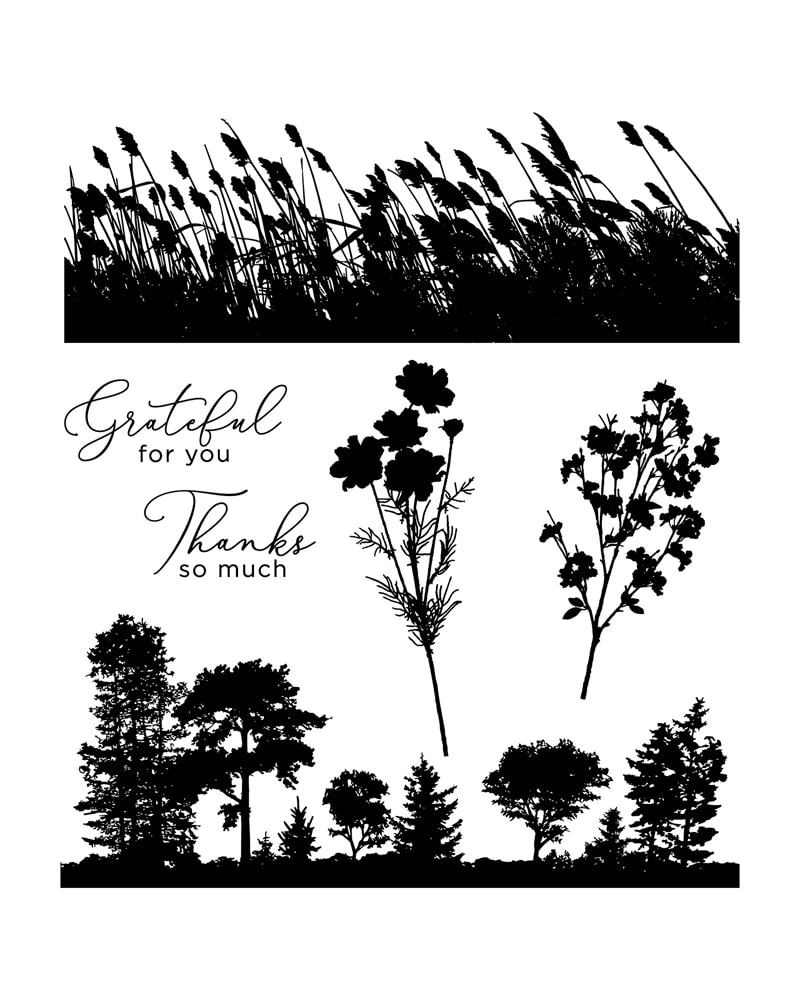 My Acrylix silhouette stamp set with grasses, wildflowers and trees