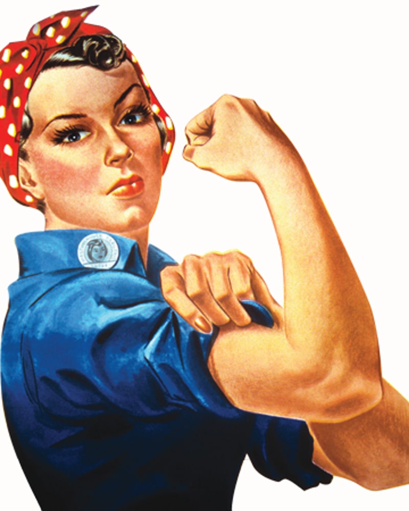 Cloud 9 Parties recruiting banner art, a riveter-style pin-up