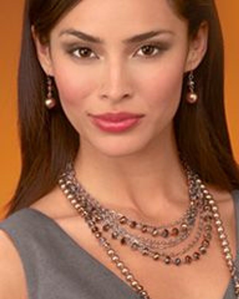 Layered beaded necklace and drop earrings