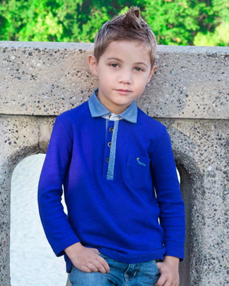 Boys' long-sleeve Pima cotton polo in royal blue