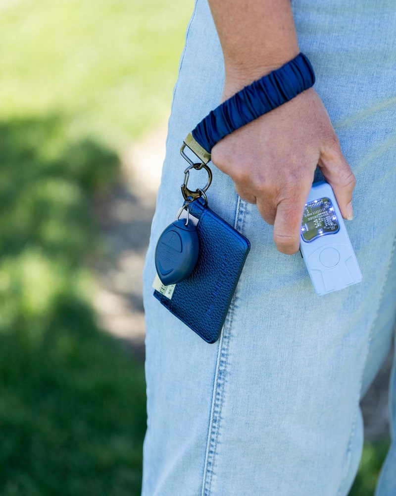 Sixth Sense personal alarm with wristlet and RFID wallet