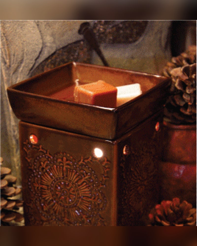 Square brown ceramic warmer with wax melts