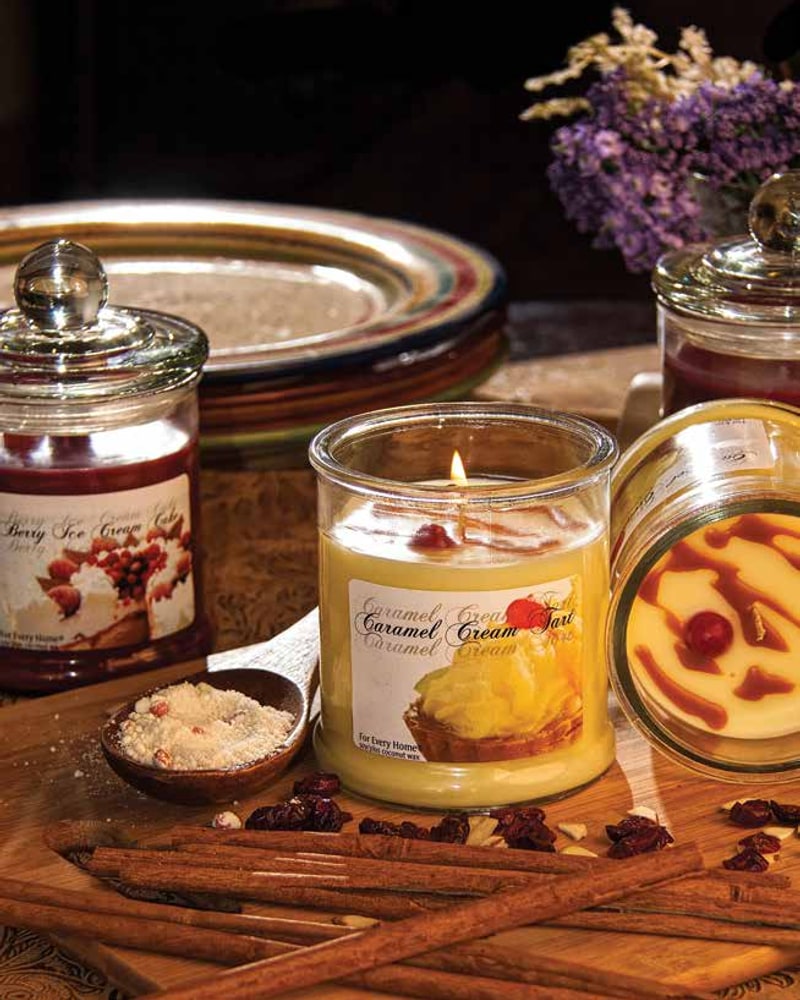 Caramel cream jar candle with a decorative topping