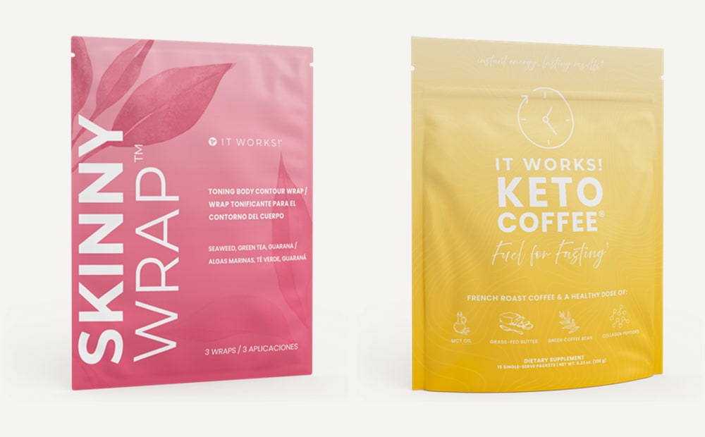 It Works! Skinny Wrap pouch and Keto Coffee bag side by side