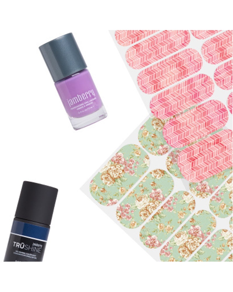Nail wraps with Jamberry lacquer and TruShine gel enamel