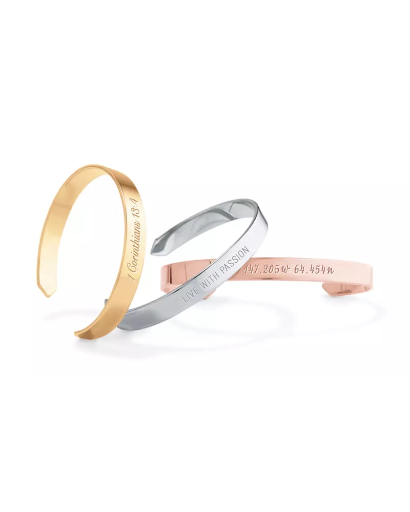 Engraved cuffs in gold, silver and rose gold tones