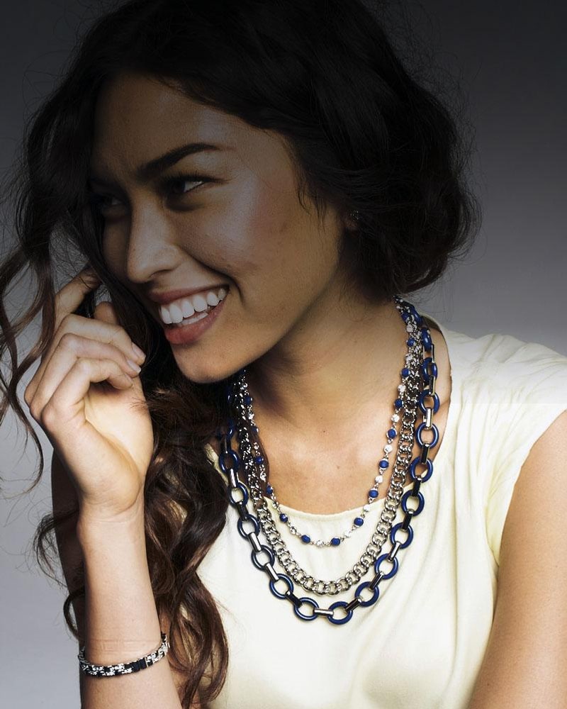 Layered blue and silver-tone chain necklaces