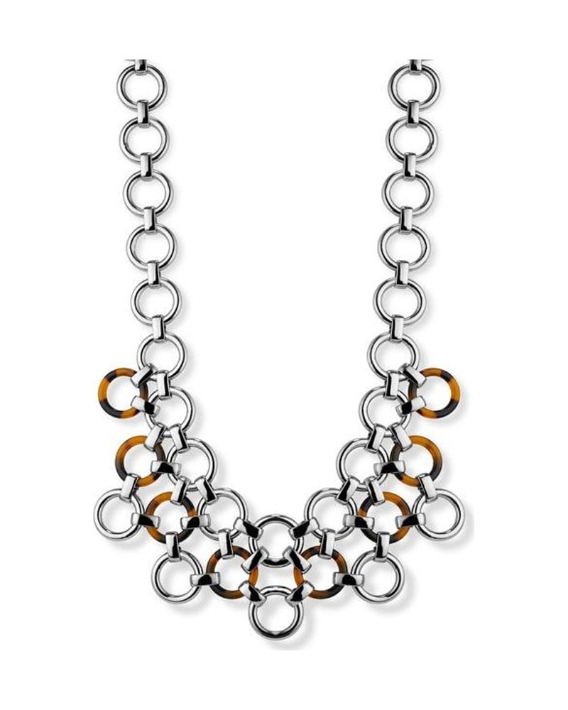 Silver-tone link necklace with tortoiseshell rings