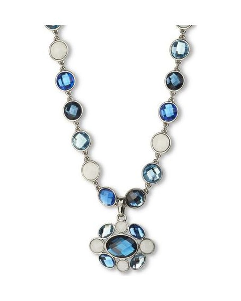 Blue crystal station necklace with pendant