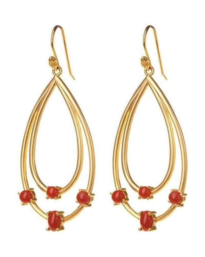 Gold-tone teardrop earrings with red stones