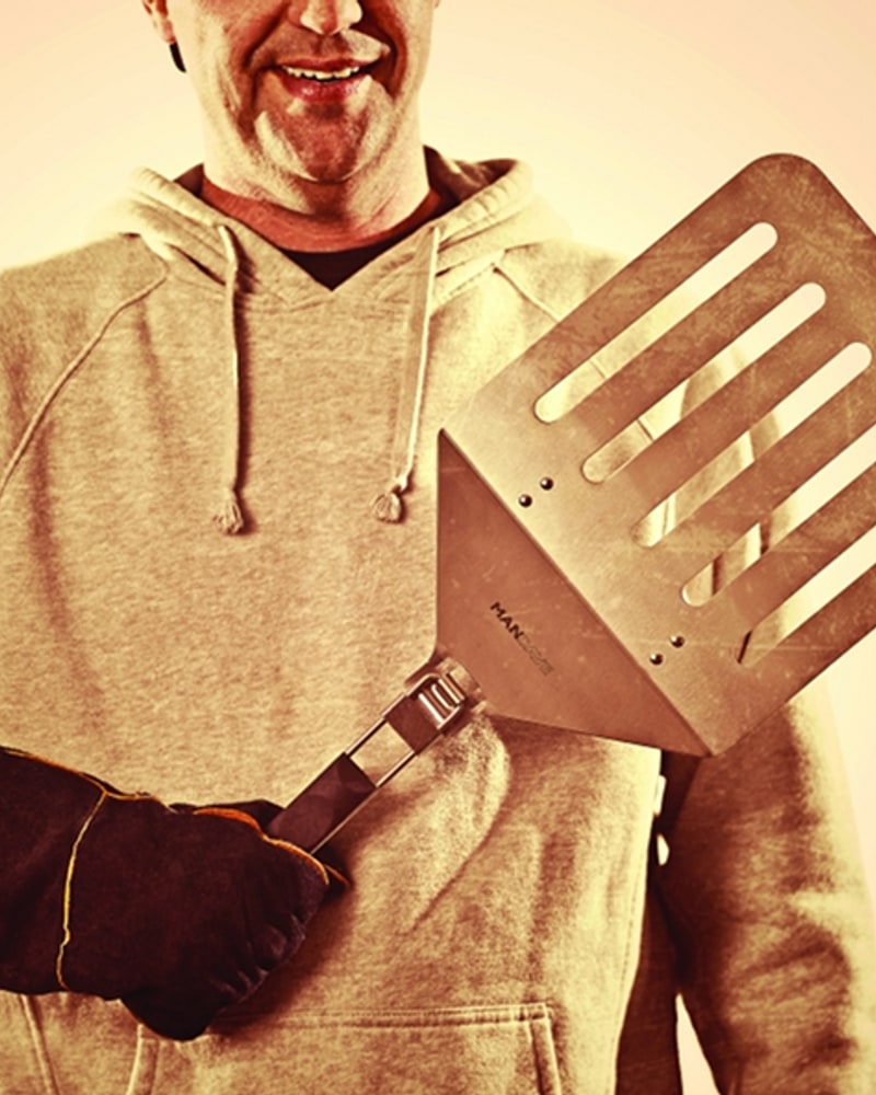 Giant spatula and leather grill glove