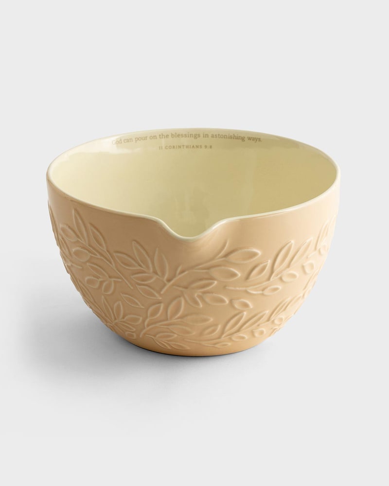 Leaf-embossed ceramic mixing bowl