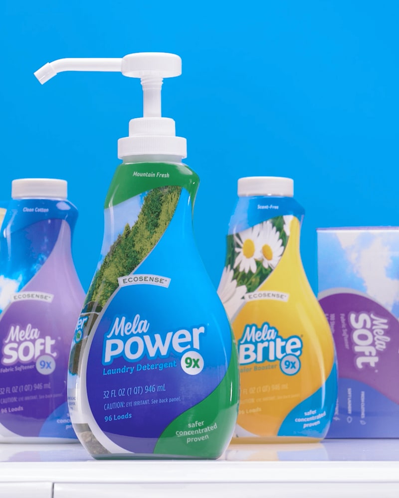EcoSense MelaPower 9x laundry detergent with MelaSoft and MelaBrite